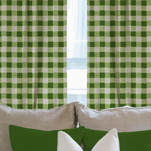 Green Hand_Drawn Checkered Plaid  Sheer Curtains