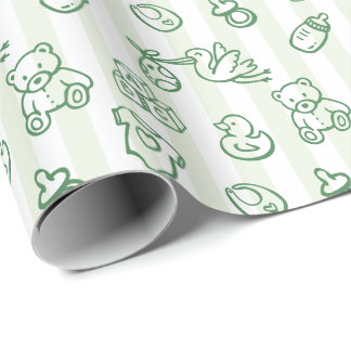 Green Hand Drawn Doodle Whimsical Baby Shower Wrapping Paper