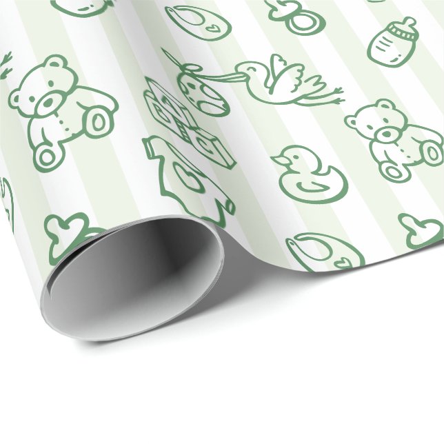 Green Hand Drawn Doodle Whimsical Baby Shower Wrapping Paper (Roll Corner)
