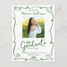 Green Hand Drawn Doodles Graduation Photo White