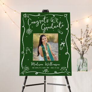 Green Hand Drawn Doodles White Graduation Photo Foam Board