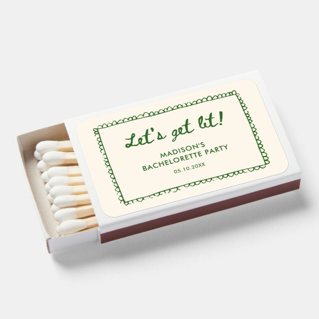 Green Hand Drawn Frame Bachelorette Matchboxes (Front Open)