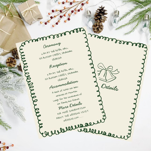 green hand drawn heart Whimsical Wedding details Invitation (Creator Uploaded)