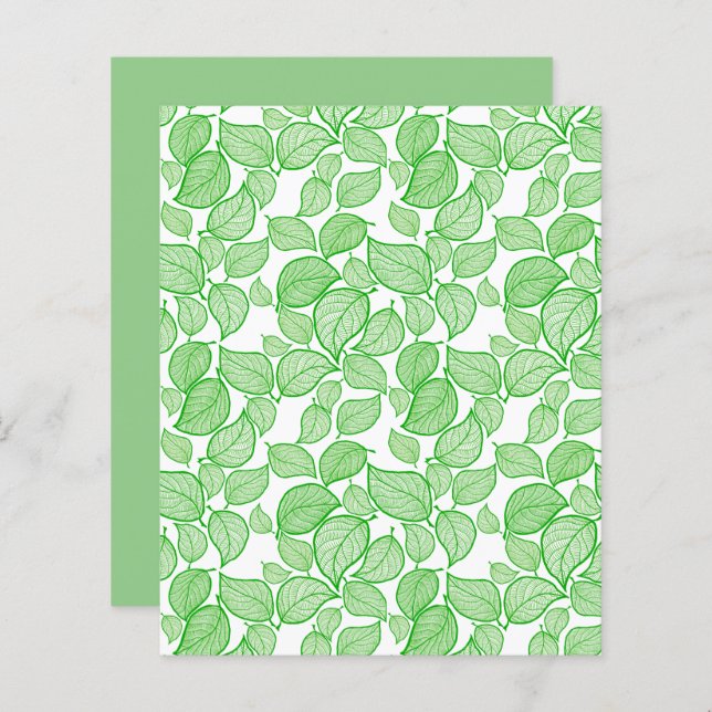 Green Hand-Drawn Leaves on White Scrapbook Paper (Front/Back)