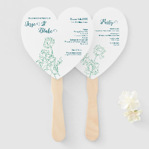 Green Hand Drawn Peony Flowers Wedding Fan