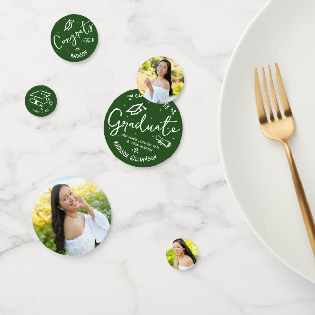 Green Hand Drawn Style Doodles Graduation 3 Photo Confetti (Group)