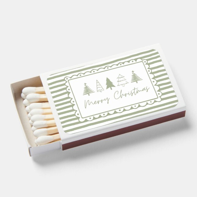Green Hand Drawn Tree Merry Christmas Matchboxes (Front Open)