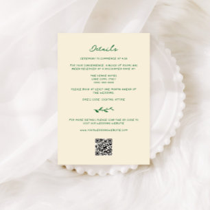 Green Hand Drawn Wedding Details QR Code Enclosure Card