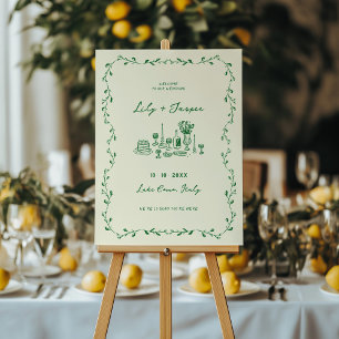 Green Hand Drawn Wedding Welcome Foam Board