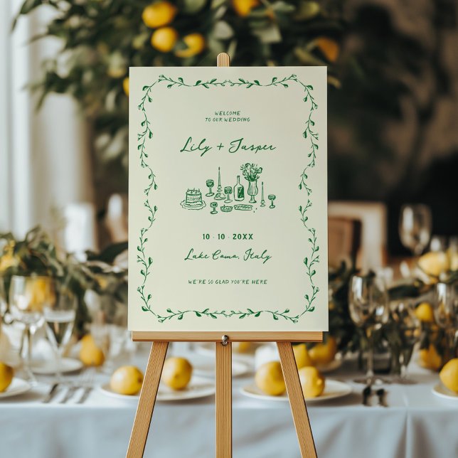 Green Hand Drawn Wedding Welcome Foam Board (Creator Uploaded)