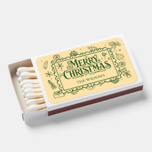 Green Hand-Drawn Whimsical Christmas Matchboxes