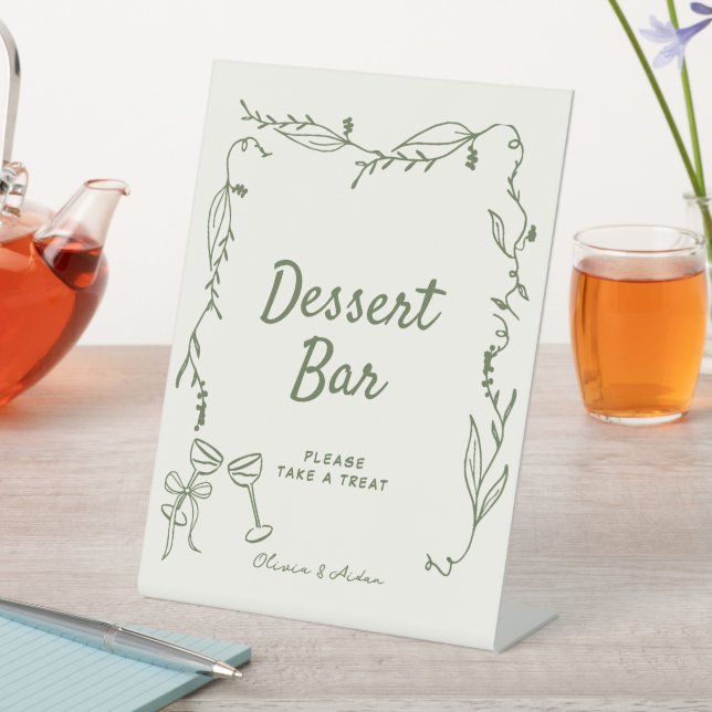 Green Hand Drawn whimsical  Dessert Bar  Pedestal Sign (In SItu)