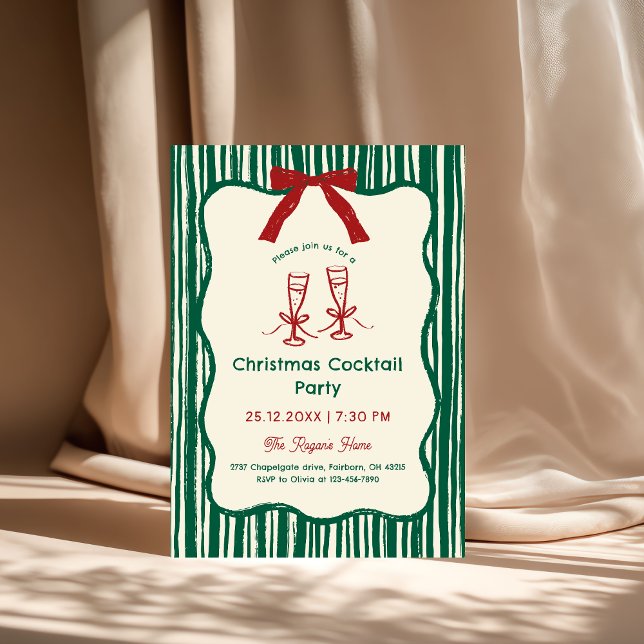 Green Hand Drawn Whimsical Wavy Frame Christmas Invitation (Creator Uploaded)