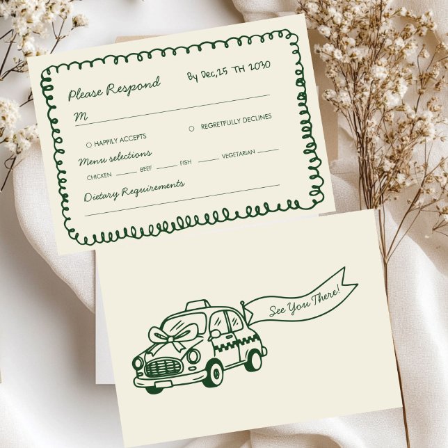 green hand drawn Whimsical Wedding  RSVP Card (Creator Uploaded)