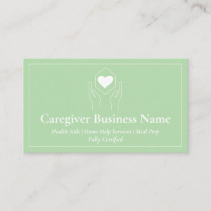 Green Hand Heart Minimal Caregiver Business Card