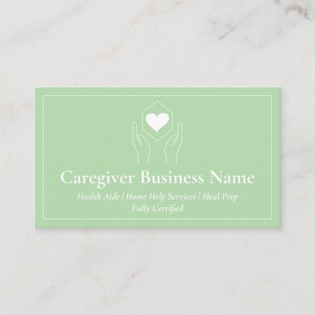Green Hand Heart Minimal Caregiver Business Card