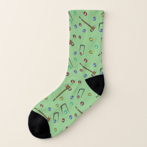 Green Hand_Illustrated Whimsical Croquet Pattern Socks