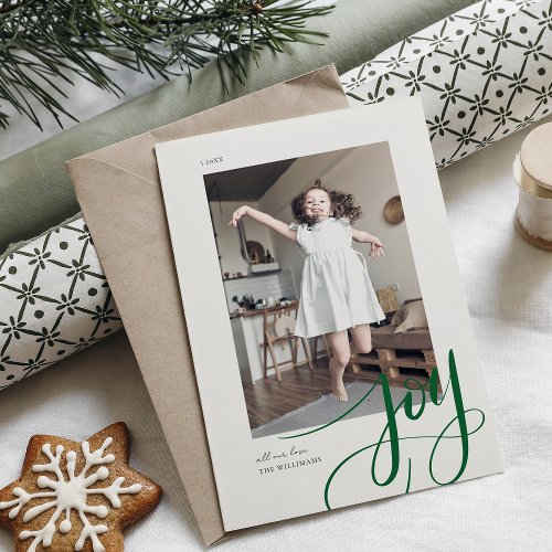 Green Hand Lettered Script Joy Christmas Photo