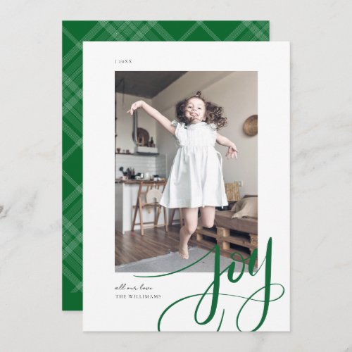 Green Hand Lettered Script Joy Christmas Photo