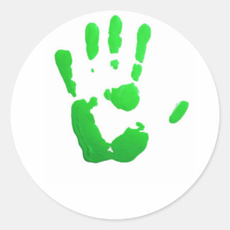 Green hand-print classic round sticker
