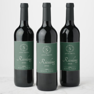 Green Handcrafted Wine Monogrammed Label