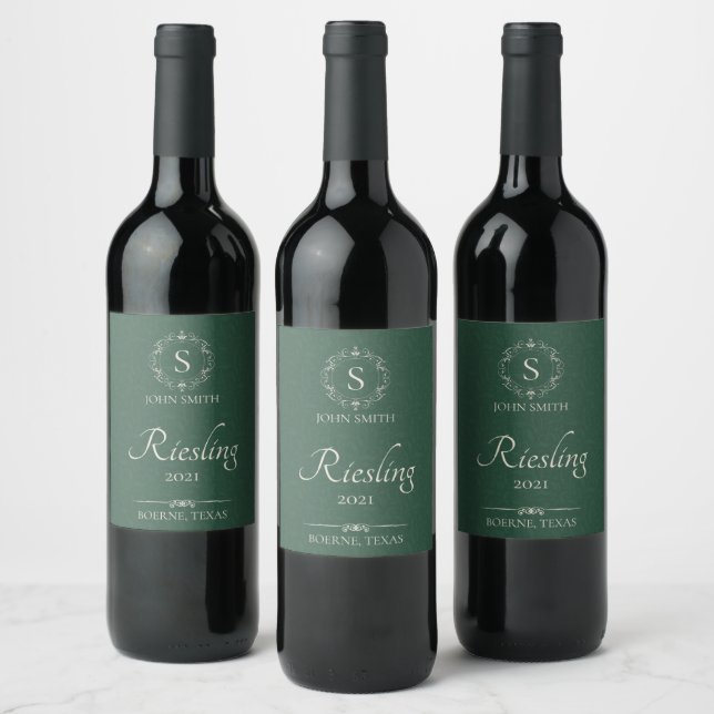 Green Handcrafted Wine Monogrammed Wine Label (Bottles)