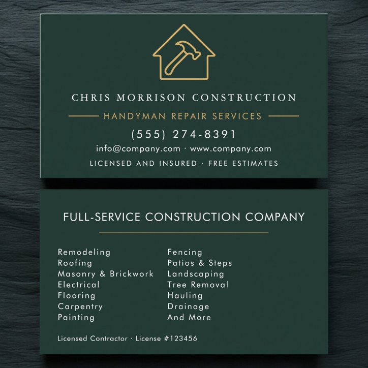 Green Handyman Construction Business Card