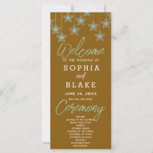 Green Hanging Stars Dark Gold Wedding Program