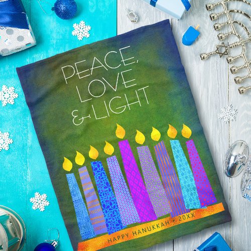 Green Hanukkah Menorah Candles Peace Love Light Fleece Blanket