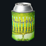Green Hanukkah Menorah Peace Love Light Modern Can Cooler<br><div class="desc">“Peace, love & light.” A calligraphy script quote, overlaying a close-up photo illustration of a bright, colorful, green and yellow artsy menorah, helps you usher in the holiday of Hanukkah in style. Feel the warmth and joy of the holiday season whenever you relax with your favorite beverage with this stunning,...</div>