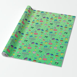 Green Hanukkah Pattern Wrapping Paper