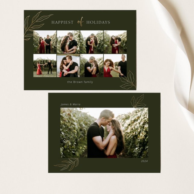 Green Happiest of Holidays Family Photo Collage Holiday Card (Creator Uploaded)