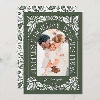 Green Happiest Wishes Arch Berry 3 Photo Collage Holiday Card by NBpaperco at Zazzle