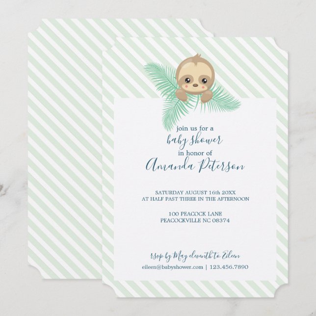 Green Happy Baby Sloth Baby Shower Invitation (Front/Back)