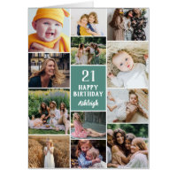 Green Happy Birthday 12 Photo Collage Big Card