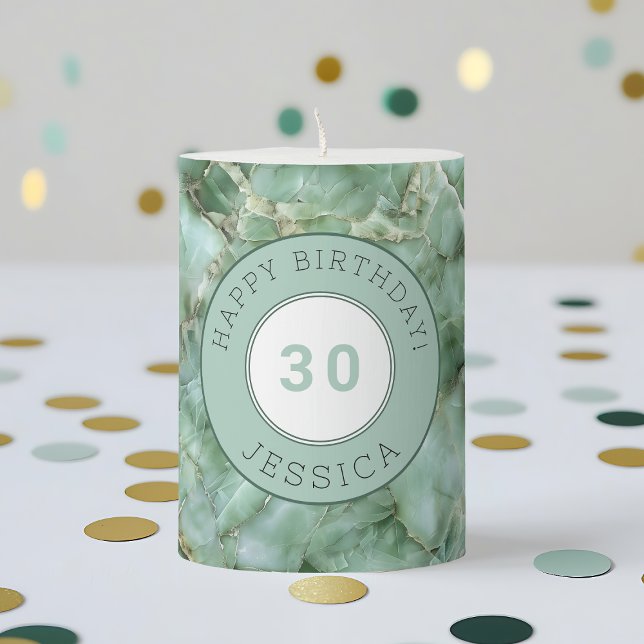 Green Happy Birthday 30th Gemstone Custom Name Pillar Candle (Green Happy Birthday 30th Gemstone Custom Name Pillar Candle)