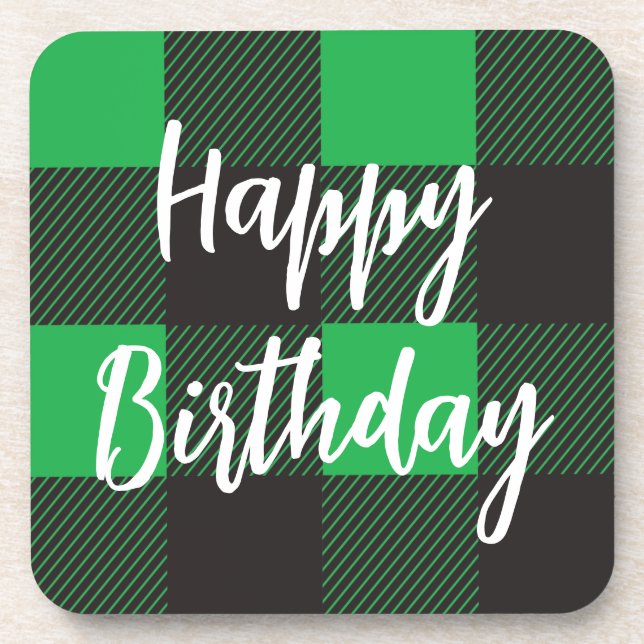 Green Happy Birthday Beverage Coaster (Front)