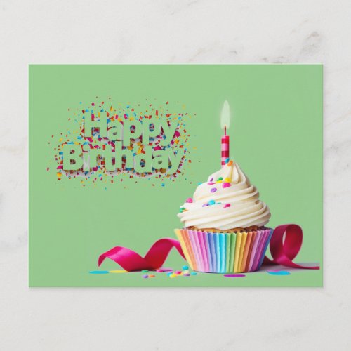 Green Happy Birthday Cupcake Postcard