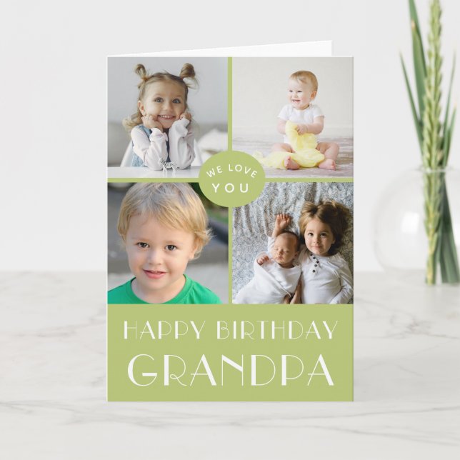 Green Happy Birthday Grandpa Photo Collage  Card (Front)