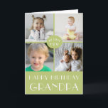 Green Happy Birthday Grandpa Photo Collage  Card<br><div class="desc">Simple, modern design on this custom Birthday Card , featuring a 4 photo collage for your favorite photos. Classic neutral colour scheme of sage green and white. The inside has been left blank for your special message This template is has been made for "Grandpa" but can be customized to your...</div>