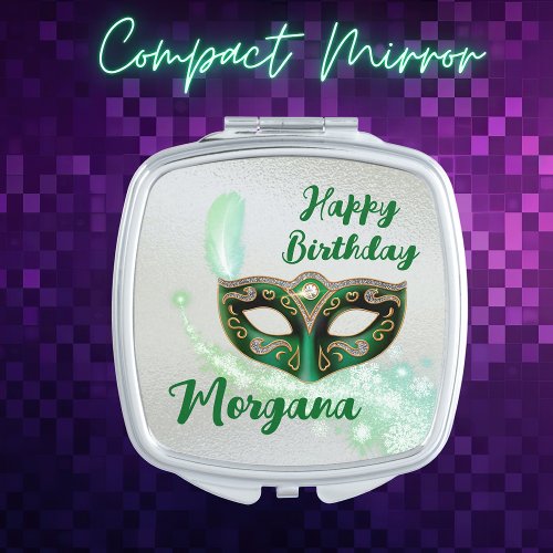 Green Happy Birthday Masquerade Party   Compact Mirror