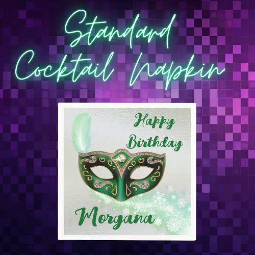 Green Happy Birthday Masquerade Party   Napkins