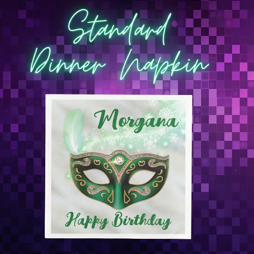 Green Happy Birthday Masquerade Party   Paper Dinner Napkins
