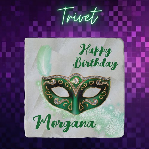 Green Happy Birthday Masquerade Party   Trivet