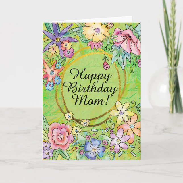 Green Happy Birthday Mom! Greeting Card! Card (Front)