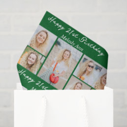 Green Happy Birthday Photo Collage Custom Tissue Paper