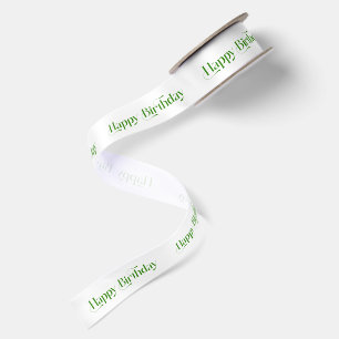 Green Happy Birthday Retro Typography Satin Ribbon