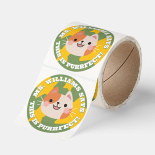 Green Happy Cat Teacher Says This Is Purrfect! Classic Round Sticker