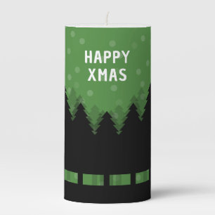 Green Happy Christmas with woods and snow Pillar Candle