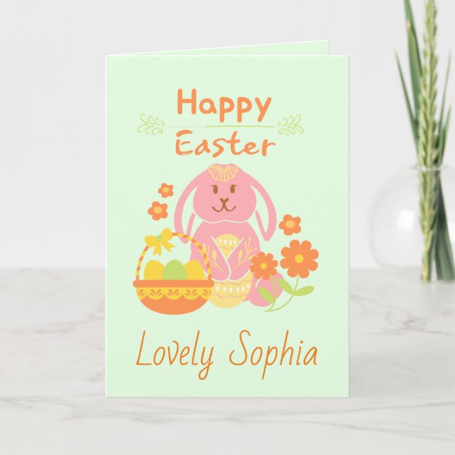 Green Happy Easter rabbit Holiday Card (Front)